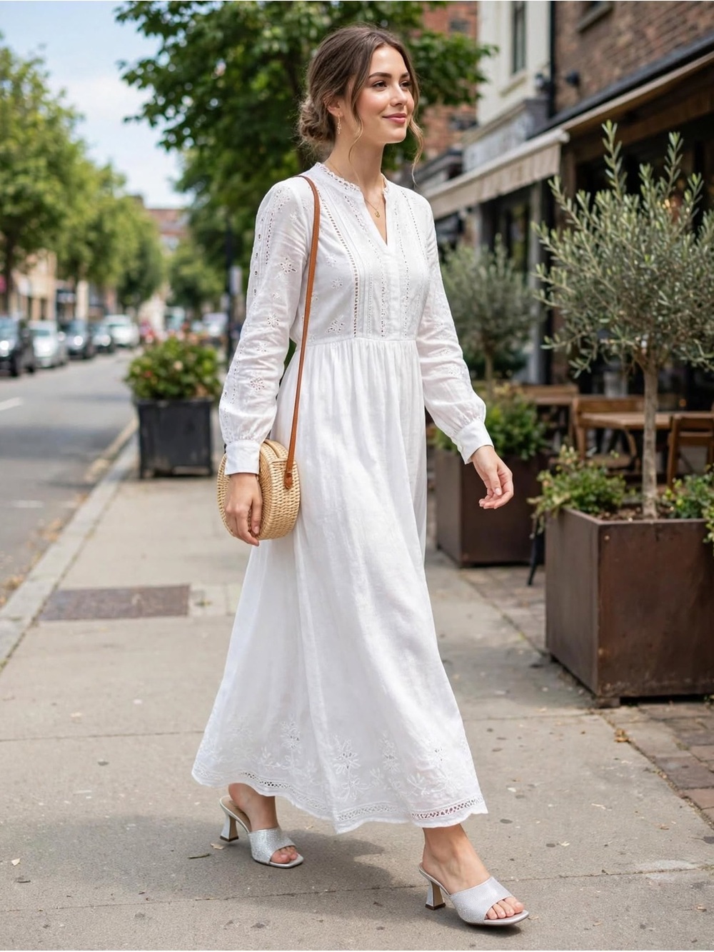 Wild Pair White Eyelet Maxi Dress with Long Sleeves